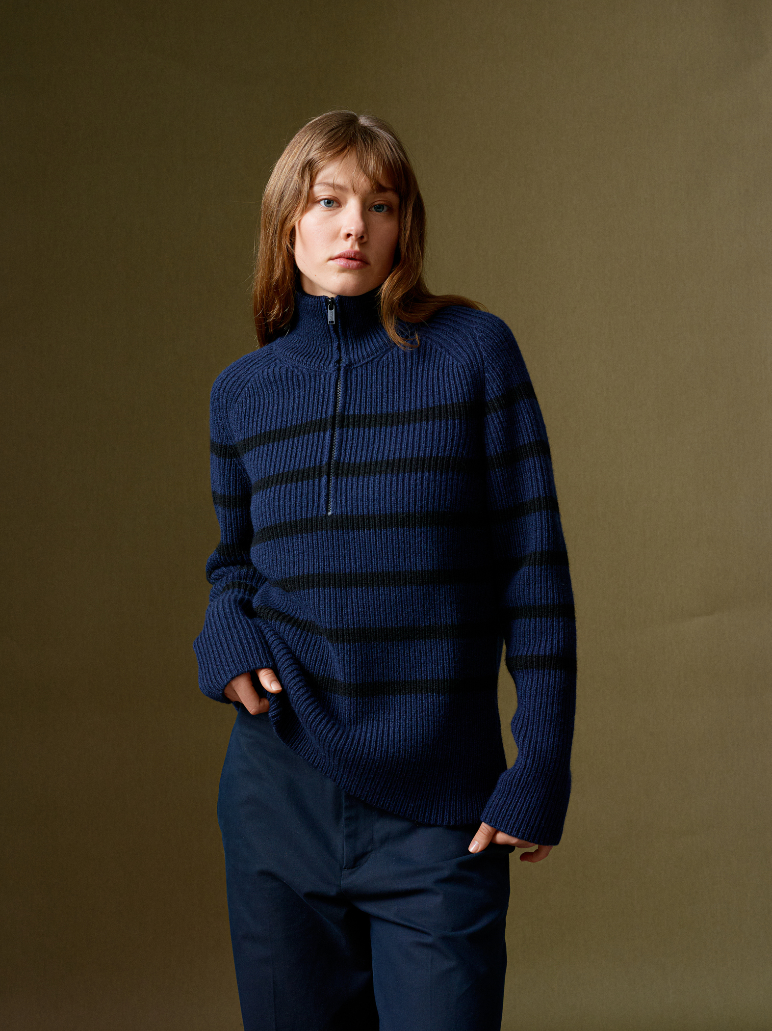 Blaatrøie No. 4 Striped Half-zip | Unisex Rib Knit | O.A.D.